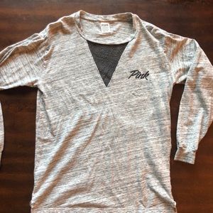 Grey pink brand top with black net front